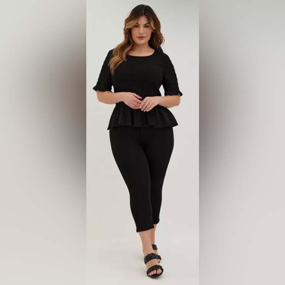 Torrid Black Smocked Peplum Blouse - Picture 2 of 7